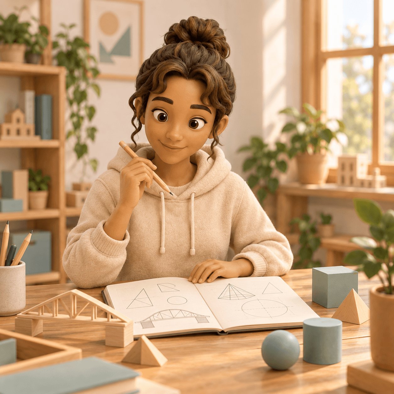 A learner considering a project with a notebook and model